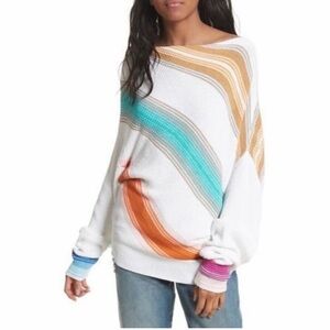 Free People Spectrum Stripe Off-the-Shoulder Sweater: S